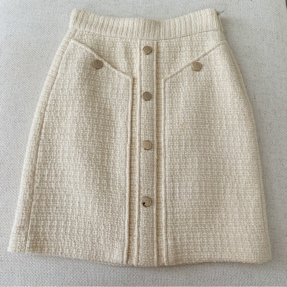 Maje Cream Textured Pencil Skirt